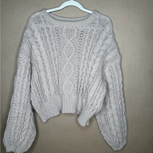 Elegant Cable Knit Sweater - Cream